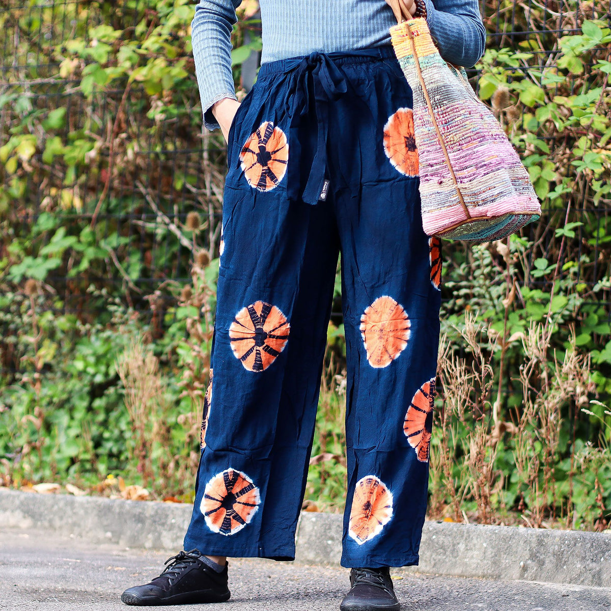 Japanese Style Lounge Pants - Blue & Orange - M
