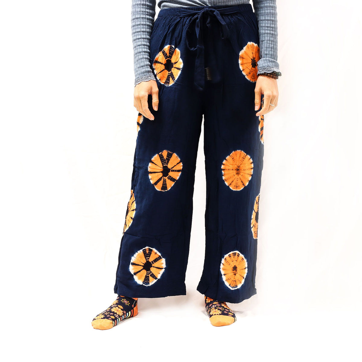 Japanese Style Lounge Pants - Blue & Orange - M