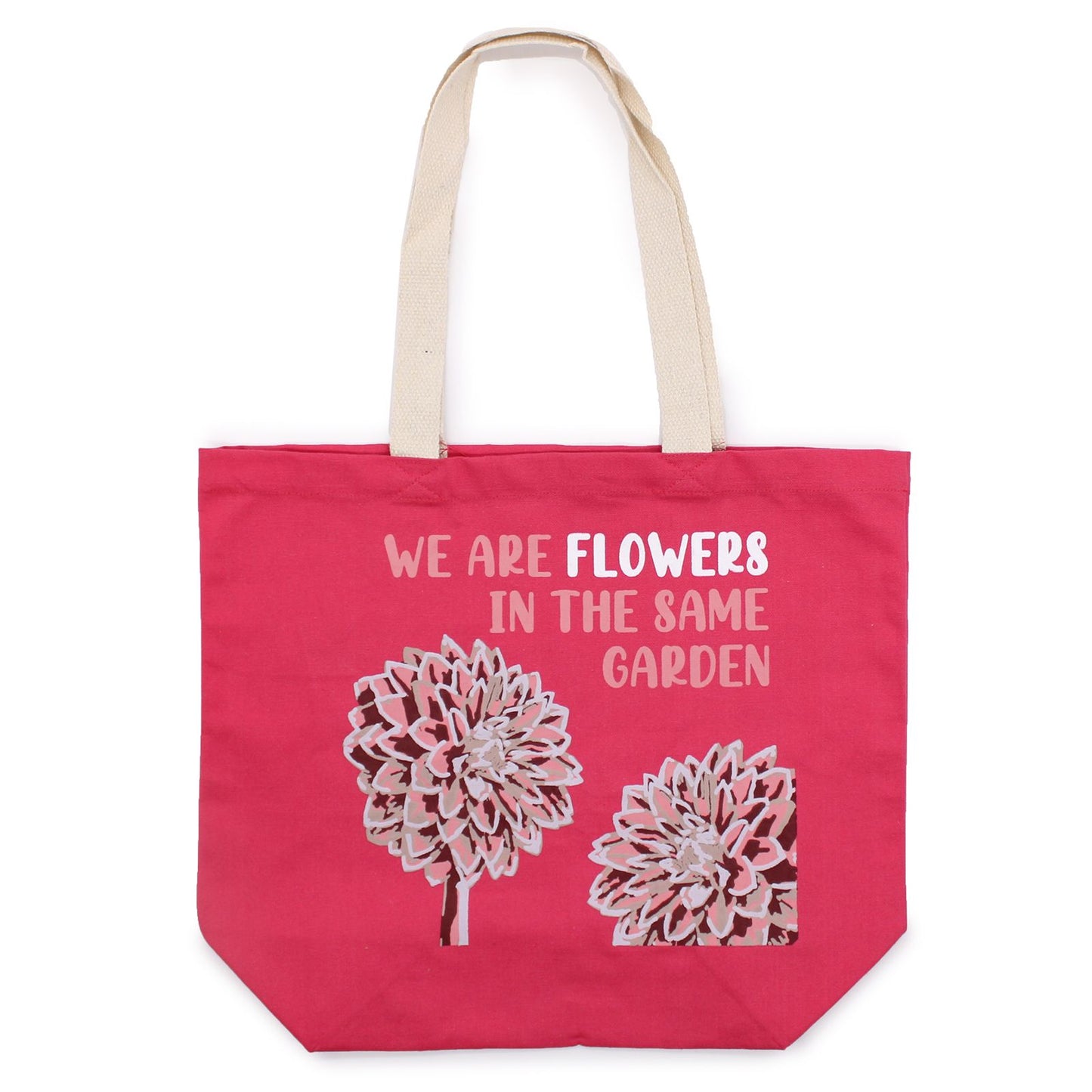 Printed Cotton Bag - We are Flowers - Olive, Pink and Natural